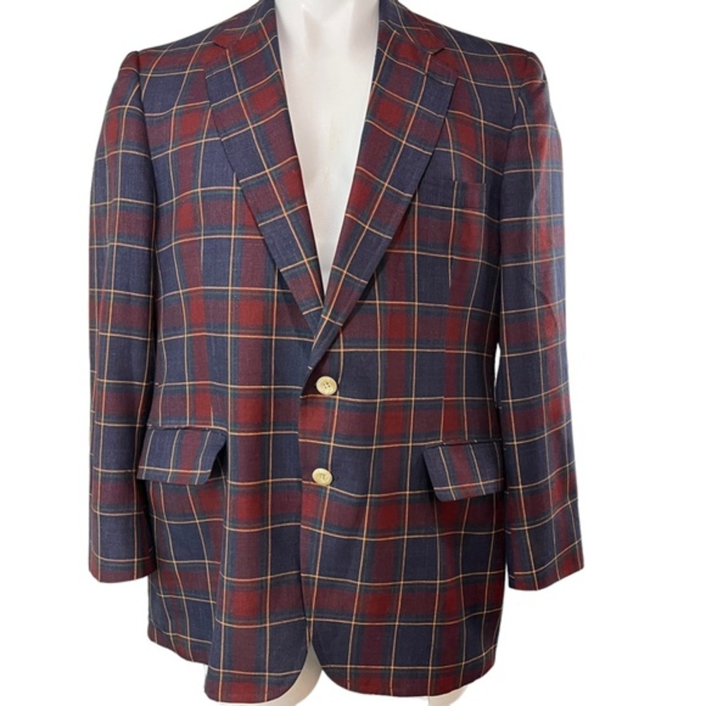 Vintage Izod Lacoste Red blue Plaid Blazer no tag see pictures for measurement